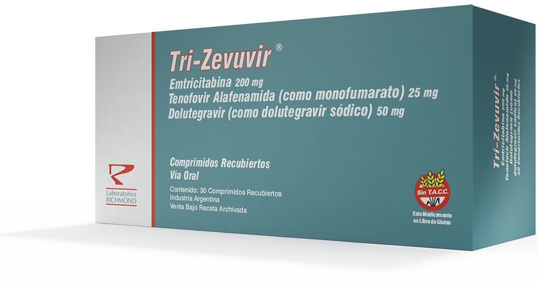 Tri-Zevuvir Dolutegravir 50 mg + Emtricitabine 200 mg + Tenofovir Alafenamide 25 mg de Laboratorios Richmond